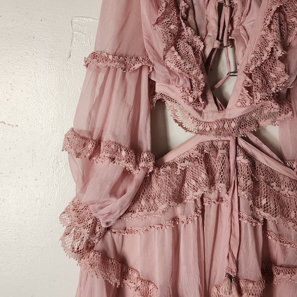 Women’s Pink Lace-Trim Midi Dress - Picture 3 of 7